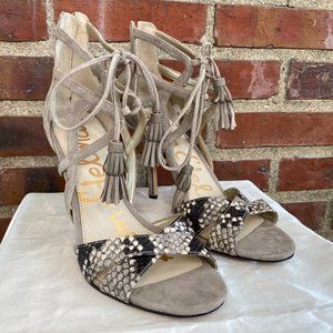 Sam Edelman Strappy Snakeskin Heel Sandals Tassels